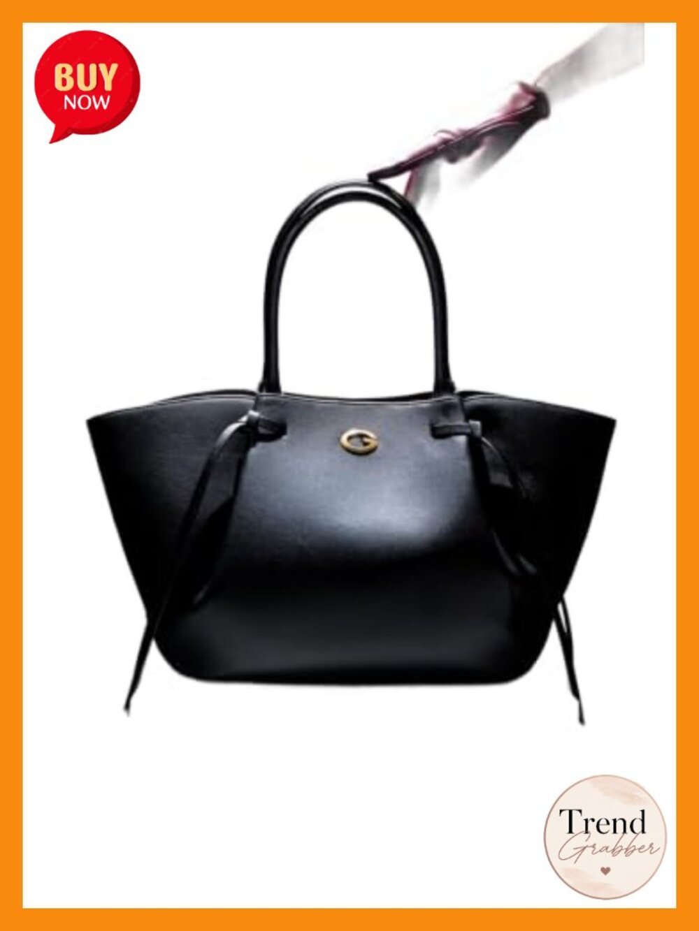 Faux Leather Satchel Tote Bag with Magnetic Closure and Gold Hardware
